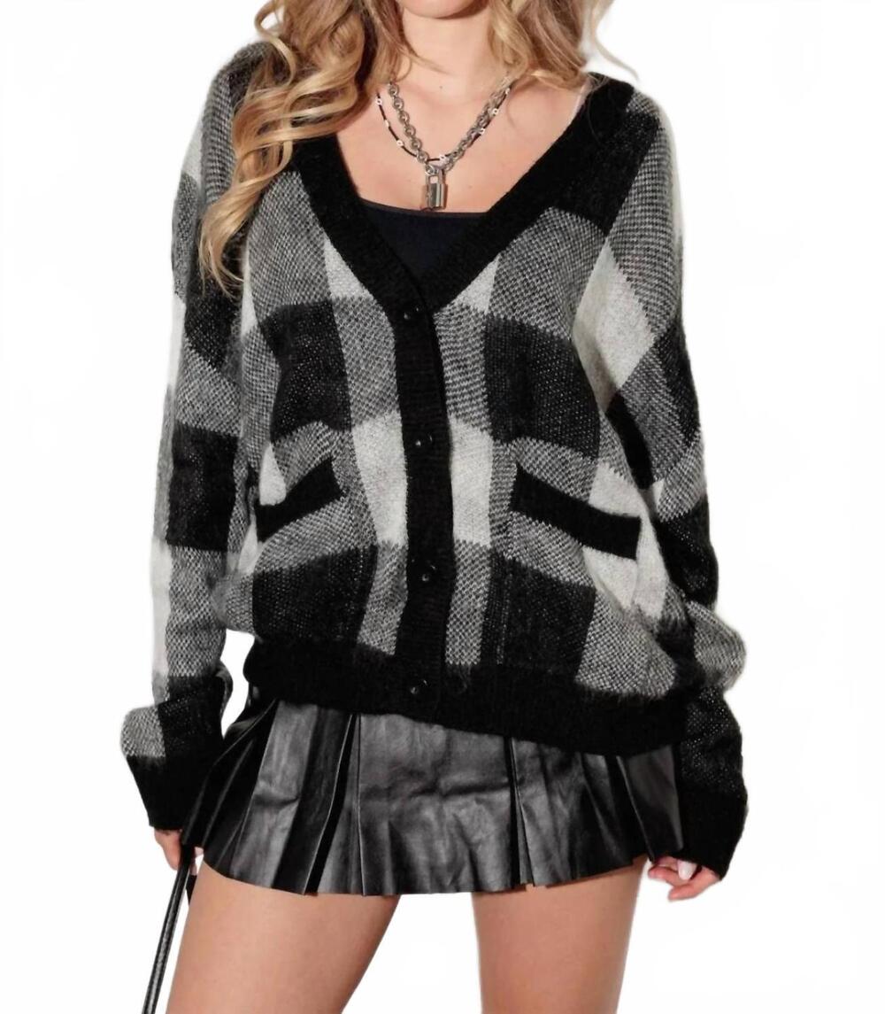 NEW MUSTARD SEED paris buffalo plaid button up cardigan in black